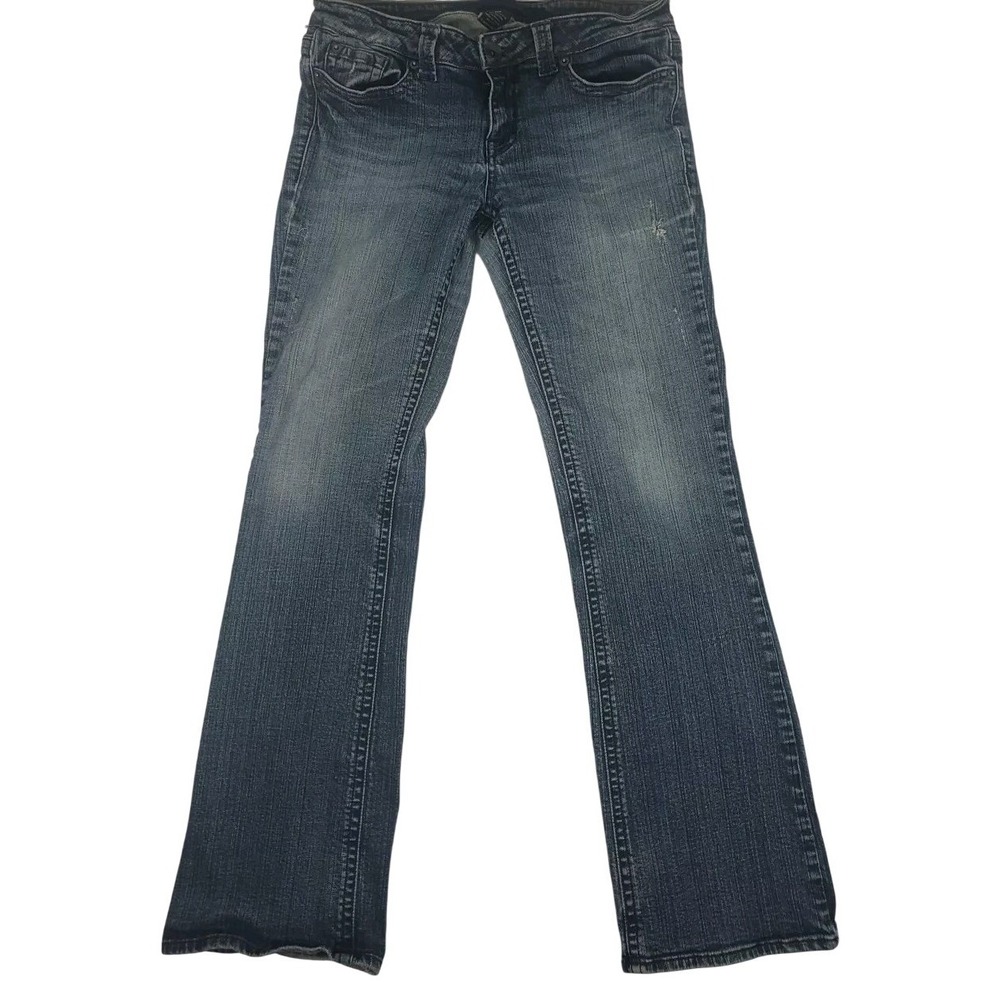 Womens Refuge Low Rise Bootcut Jeans Size 9 R Blue Thick Stitch Y2K Flare Denim
